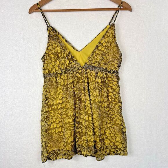 Vila Lille Y2K Babydoll Camisole Top S Lined Yellow Brown Festival Indie Artsy‎ - Picture 4 of 12